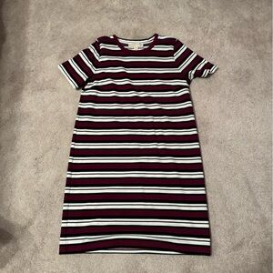 Michael Kors Red and White Striped Midi Dress Petite